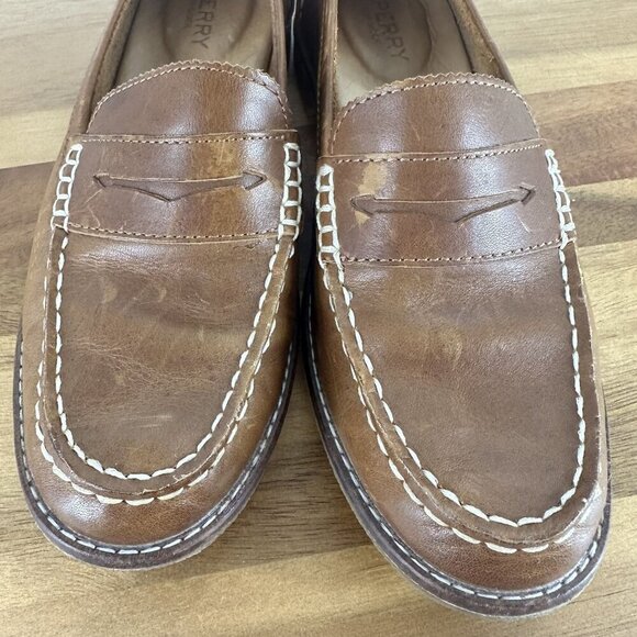 Sperry Womens Brown Leather Loafer Shoes Size 7M Classic Moc Toe Slip-On Casual - Picture 5 of 11